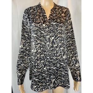 Women's Halston Blouse Size M Black Tan